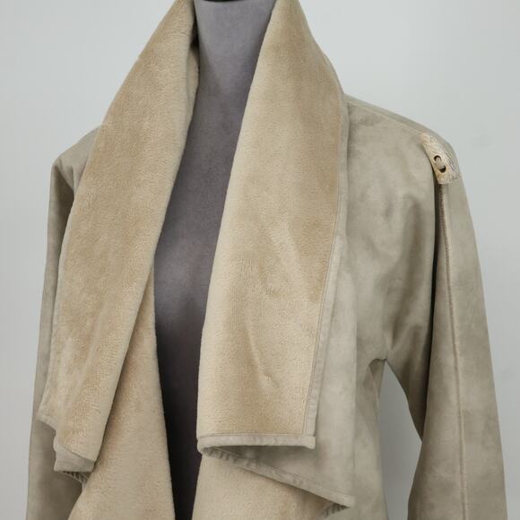 Mycra Pac One Jacket Womens Medium Beige Microfiber Open Front Sherpa Lined Coat - Picture 14 of 16